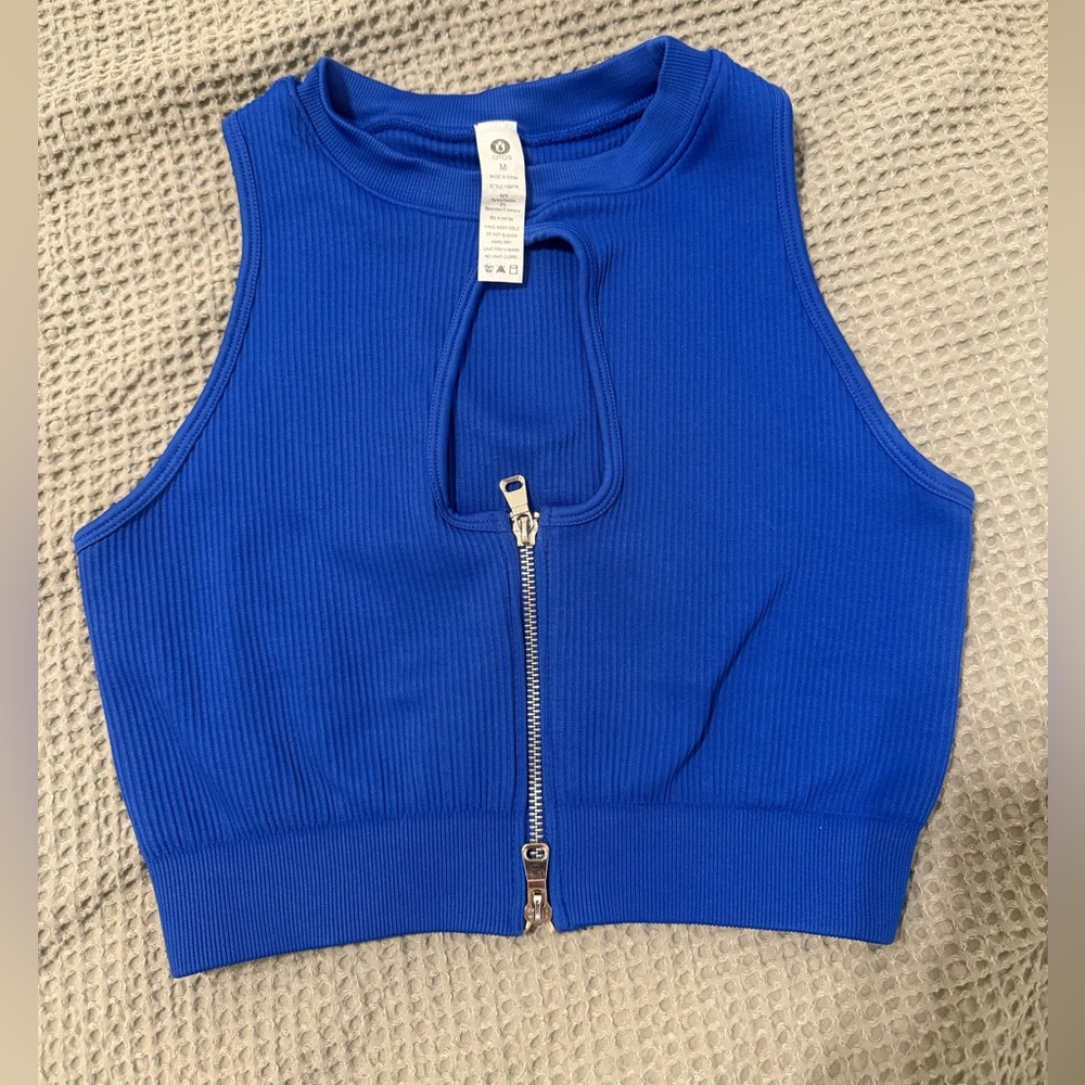 {OTOS} Blue Ribbed Sports Bra